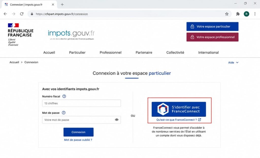 Bouton FranceConnect sur un site officiel