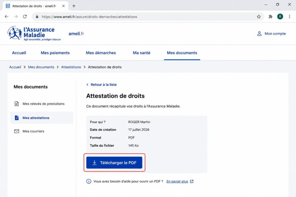Bouton de téléchargement d'un document