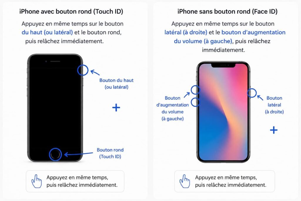 Combinaison de boutons sur iPhone