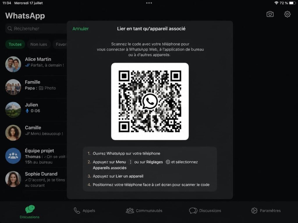 Code QR affiché sur la tablette