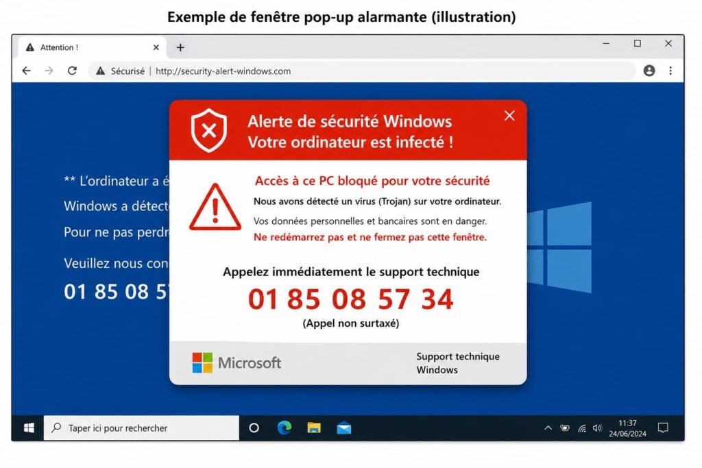 Exemple de fenêtre pop-up alarmante (illustration)