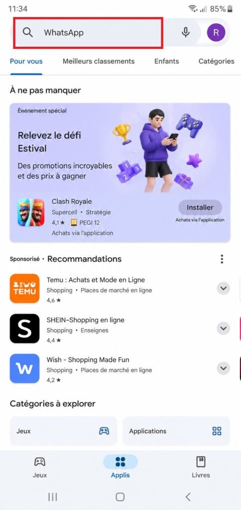Barre de recherche avec un nom d'application