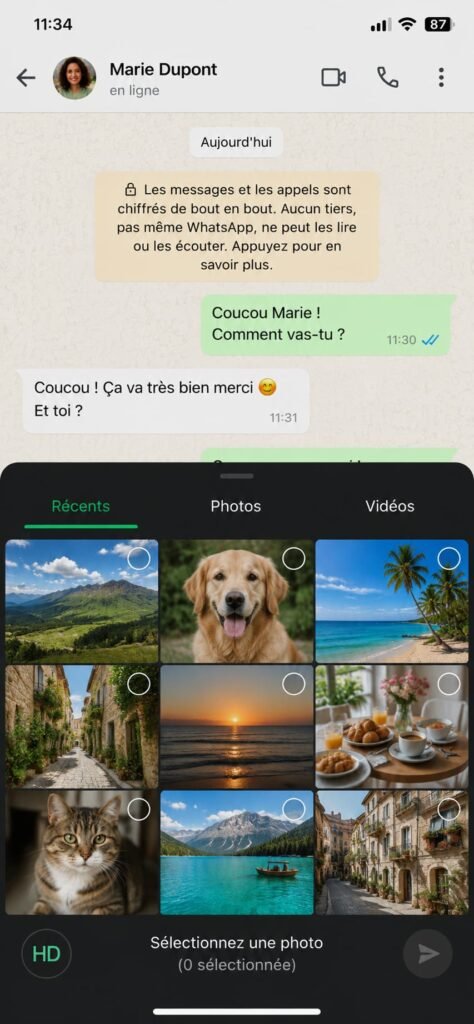 Galerie de photos ouverte dans WhatsApp