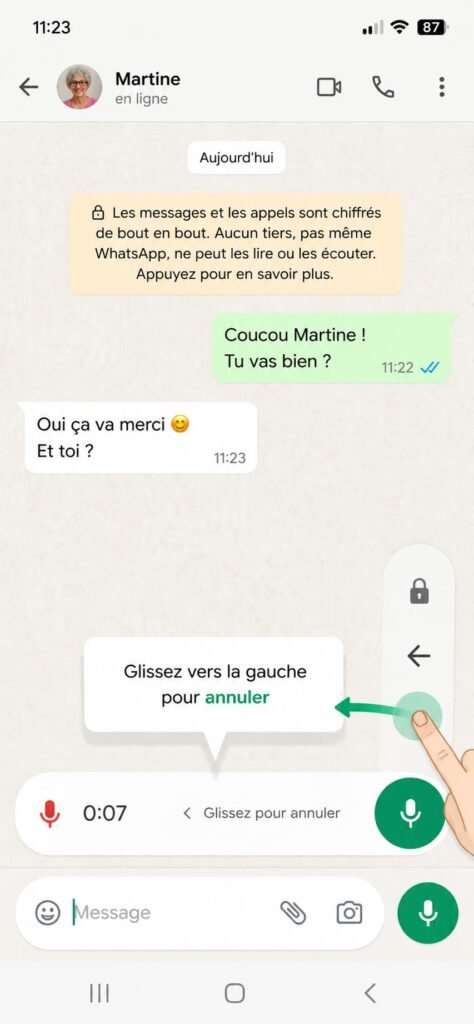 Geste pour annuler l'enregistrement
