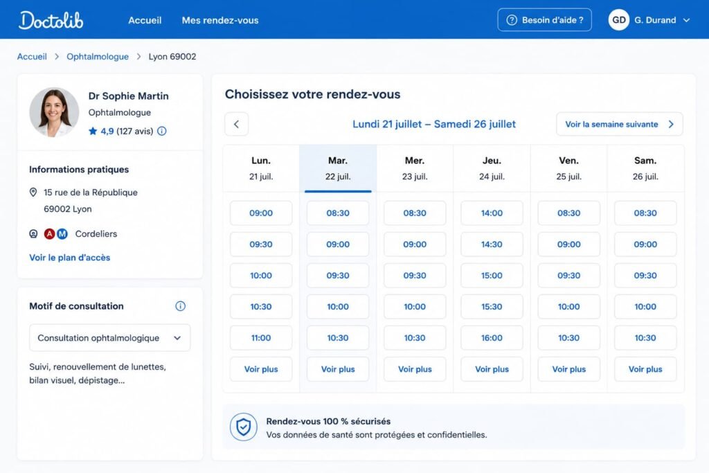 Liste des créneaux disponibles chez un praticien