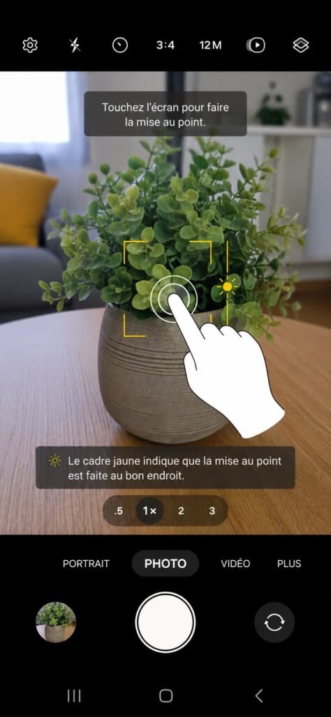 Mise au point en touchant l'écran