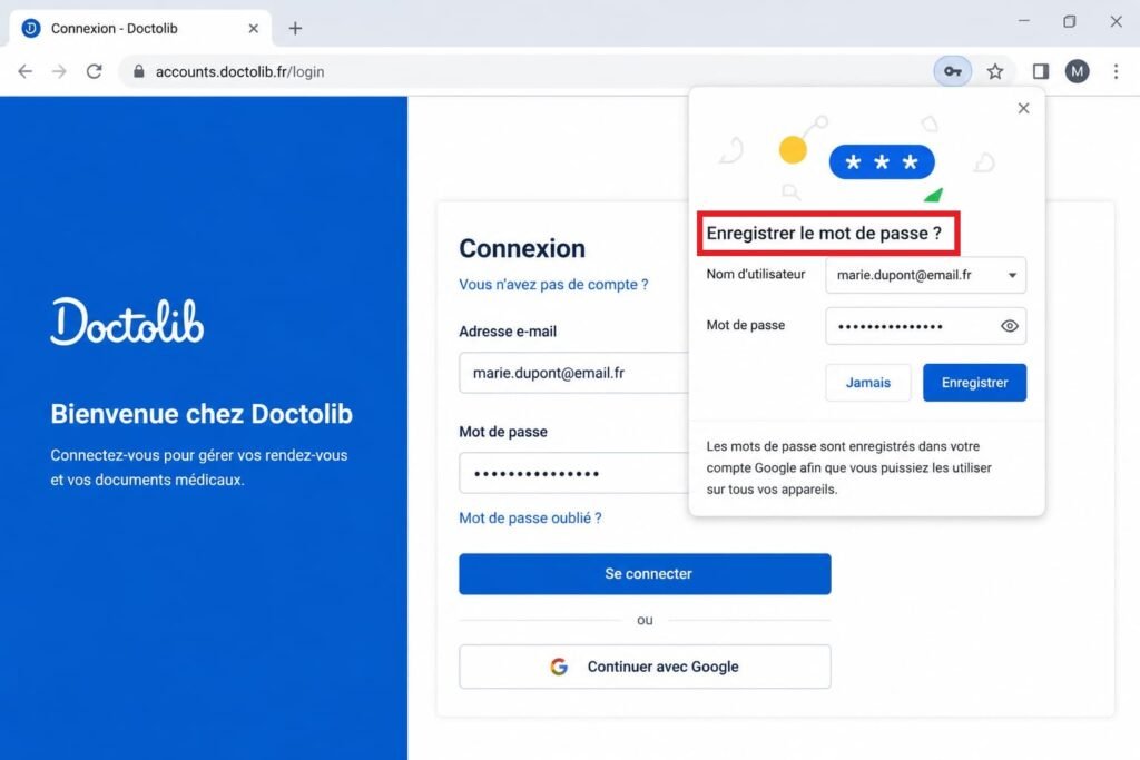 Proposition d'enregistrement du mot de passe