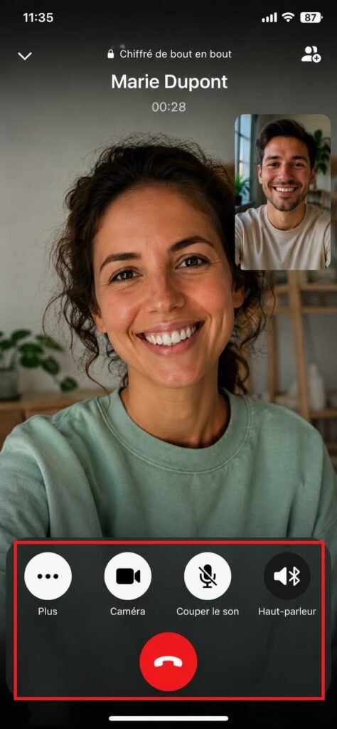 Boutons pendant l'appel vidéo