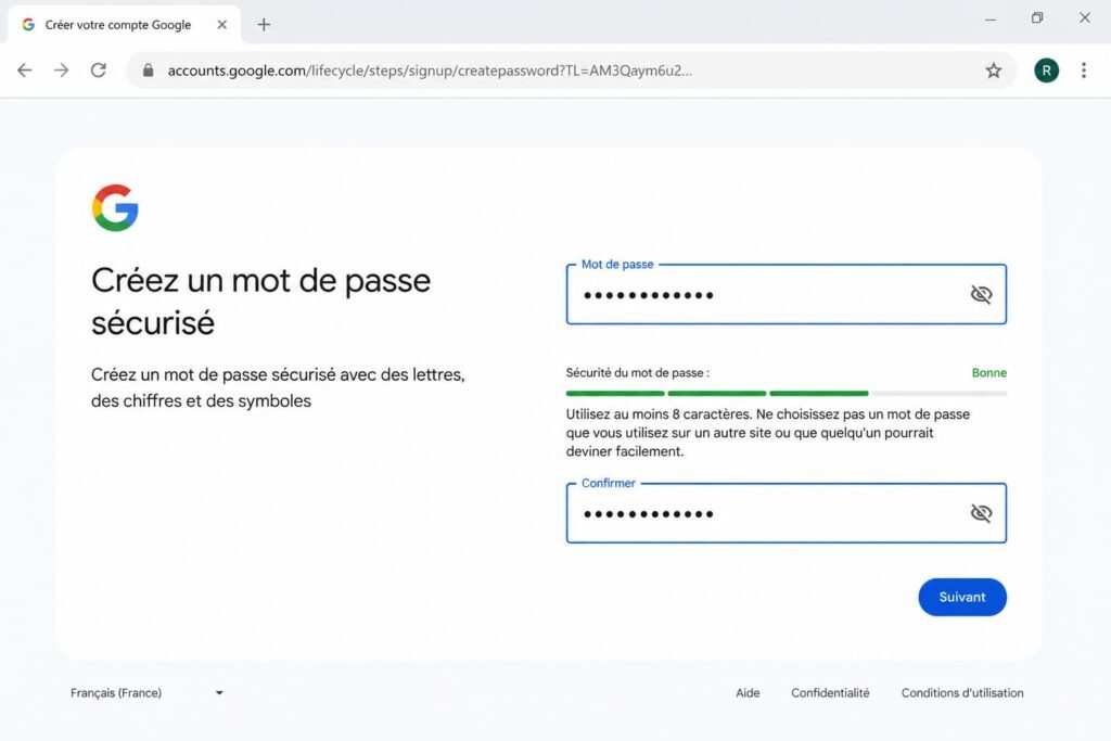 Champ de création du mot de passe