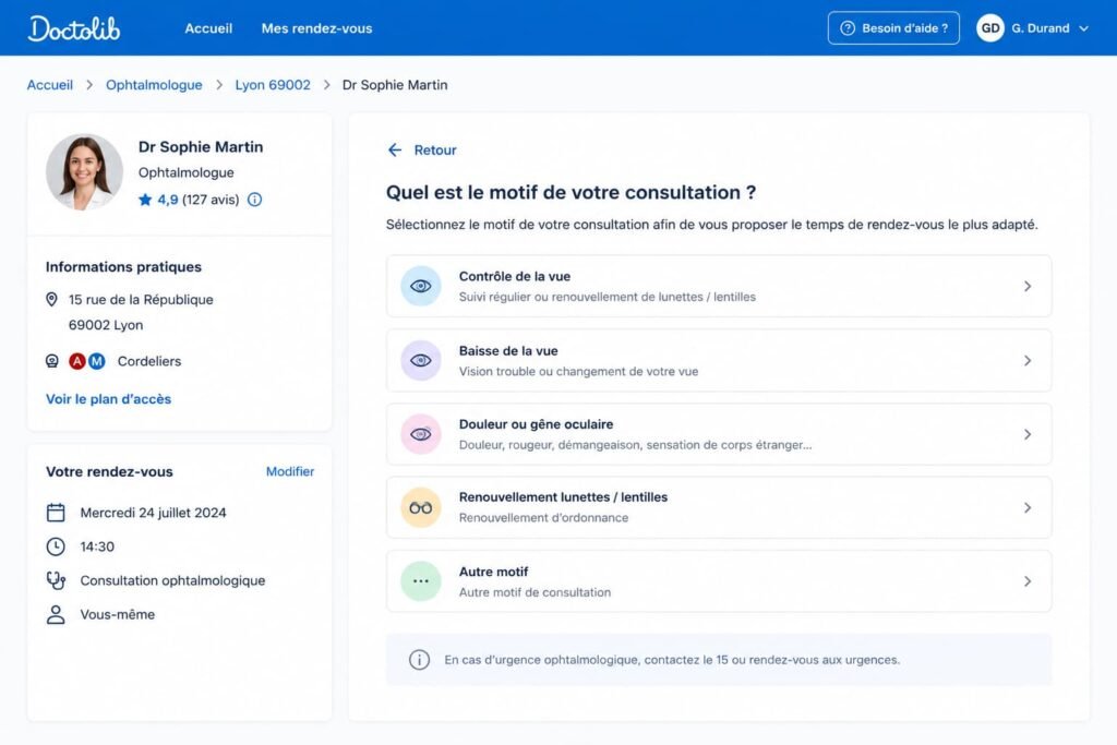 Choix du motif de consultation