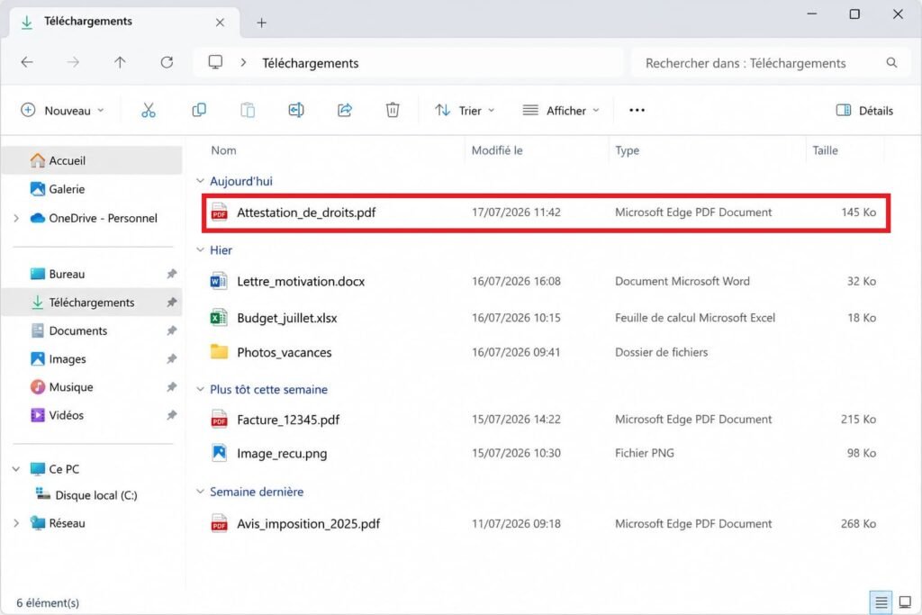 Dossier Téléchargements ouvert