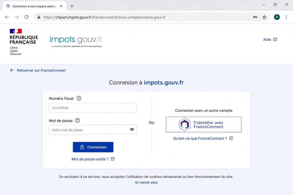 Ecran de connexion du compte choisi
