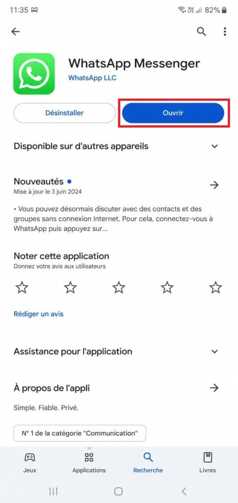 Bouton Ouvrir après installation